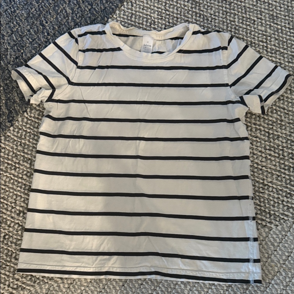Ivivva White and Black Striped Short Sleeve Tee